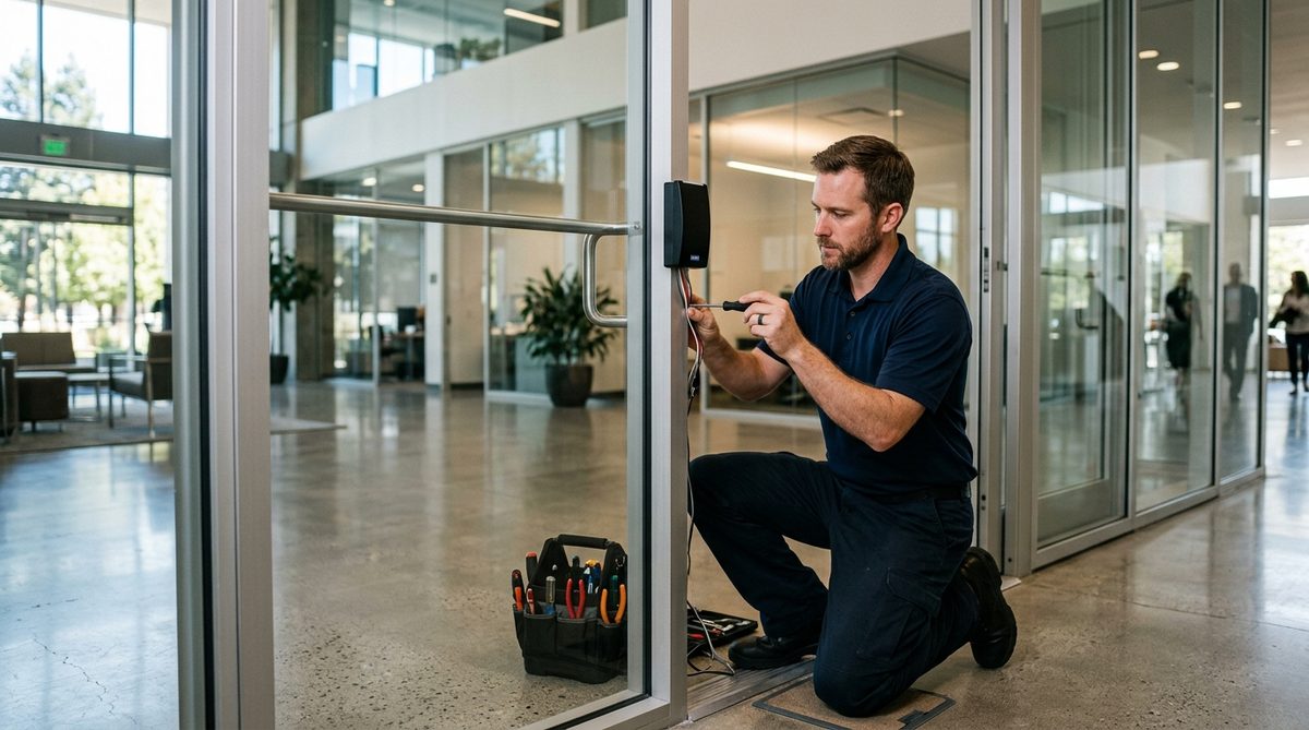 Commercial locksmith installing access control in Redwood City office